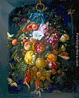 Jan Davidsz De Heem Canvas Paintings - Festoon of Fruit and Flowers
